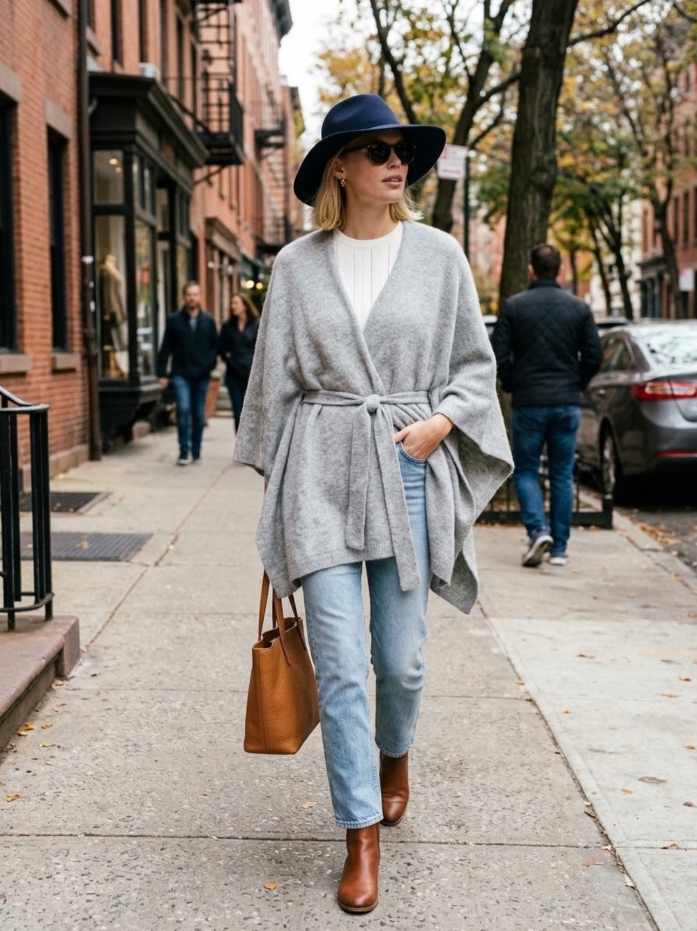 Saturday Sunday x Anthropologie Lucia Tied Kimono Belted Poncho Wrap Sweater OS